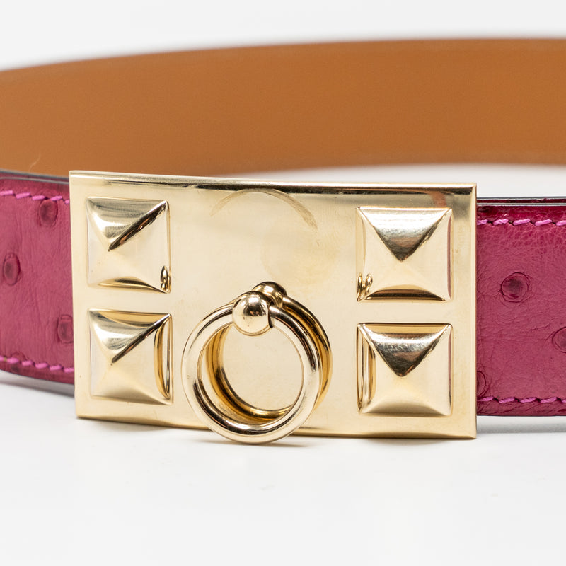 Hermes size 90 collier de chien belt ostrich pink GHW stamp square N