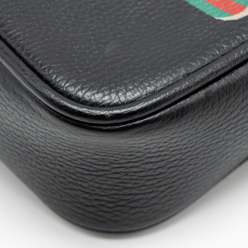 Gucci Logo Printed Messenger Crossbody Bag Calfskin Black/Multicolour GHW