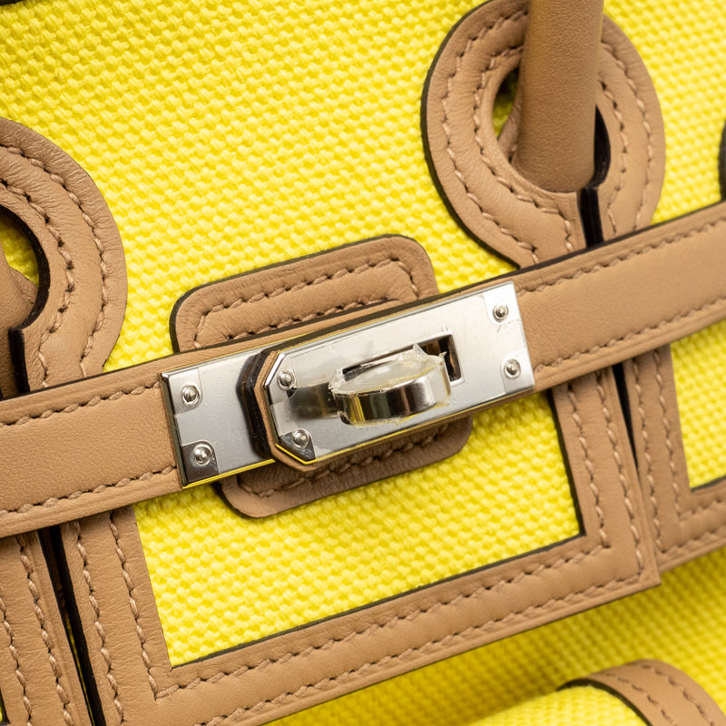 Hermes Birkin 25 Cargo Toile Goeland / Swift Jaune Citron / Chai SHW Stamp U