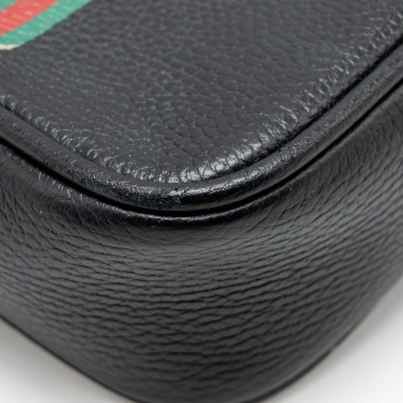 Gucci Logo Printed Messenger Crossbody Bag Calfskin Black/Multicolour GHW