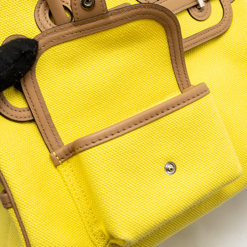 Hermes Birkin 25 Cargo Toile Goeland / Swift Jaune Citron / Chai SHW Stamp U