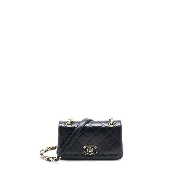Chanel Enamel CC Logo Quilted Rectangular Flap Bag Lambskin Black LGHW