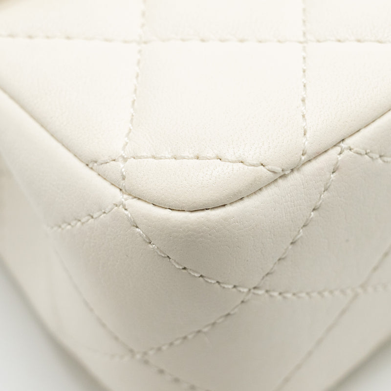 Chanel 23C Pearl Crush Mini Rectangular Flap Bag Lambskin White LGHW (Microchip)