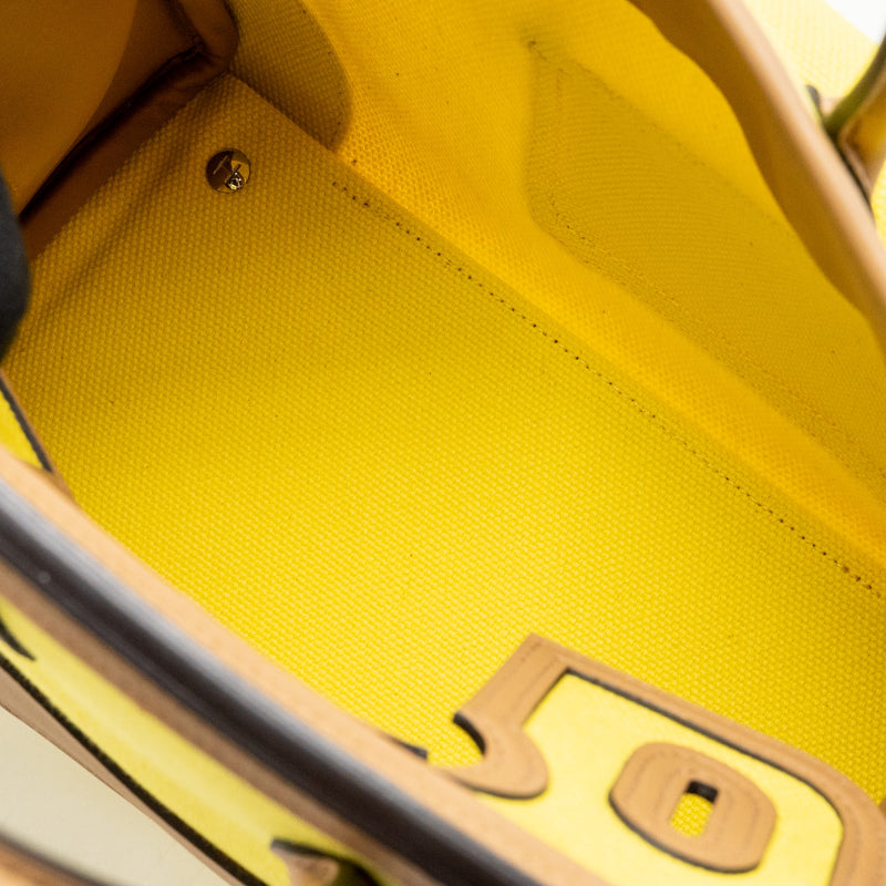 Hermes Birkin 25 Cargo Toile Goeland / Swift Jaune Citron / Chai SHW Stamp U