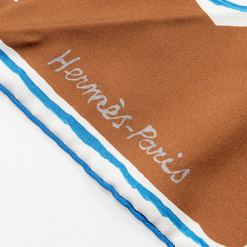 HERMES 90CM SILK SCARF MULTICOLOUR BLUE/NAVY/BROWN