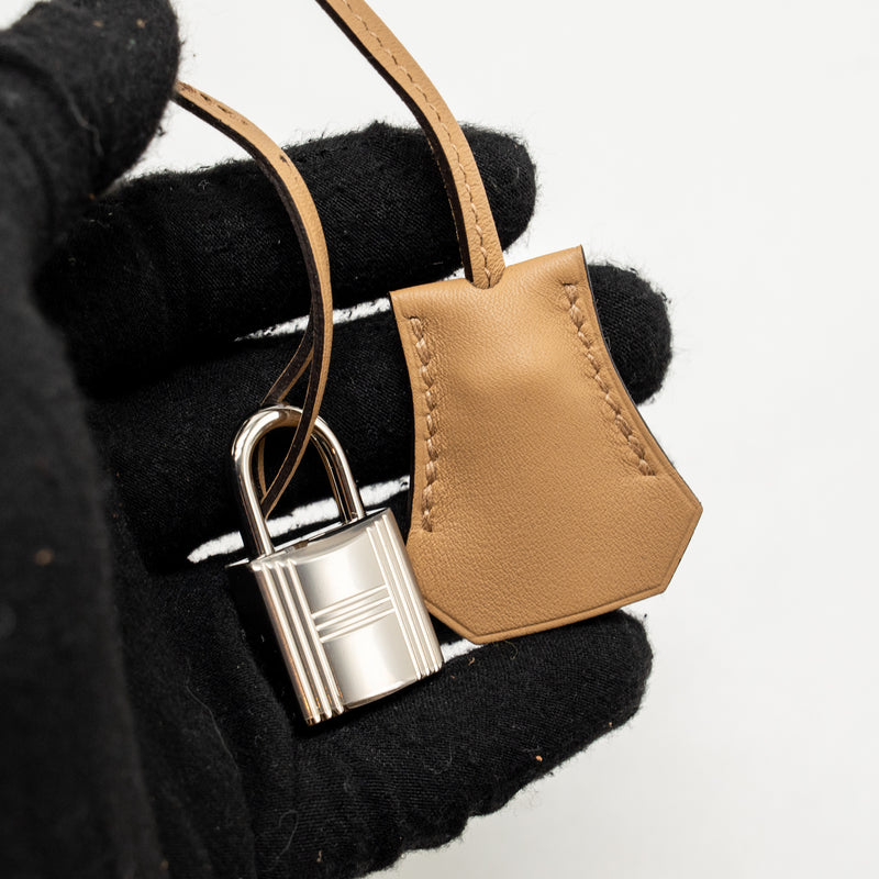 Hermes Birkin 25 Cargo Toile Goeland / Swift Jaune Citron / Chai SHW Stamp U