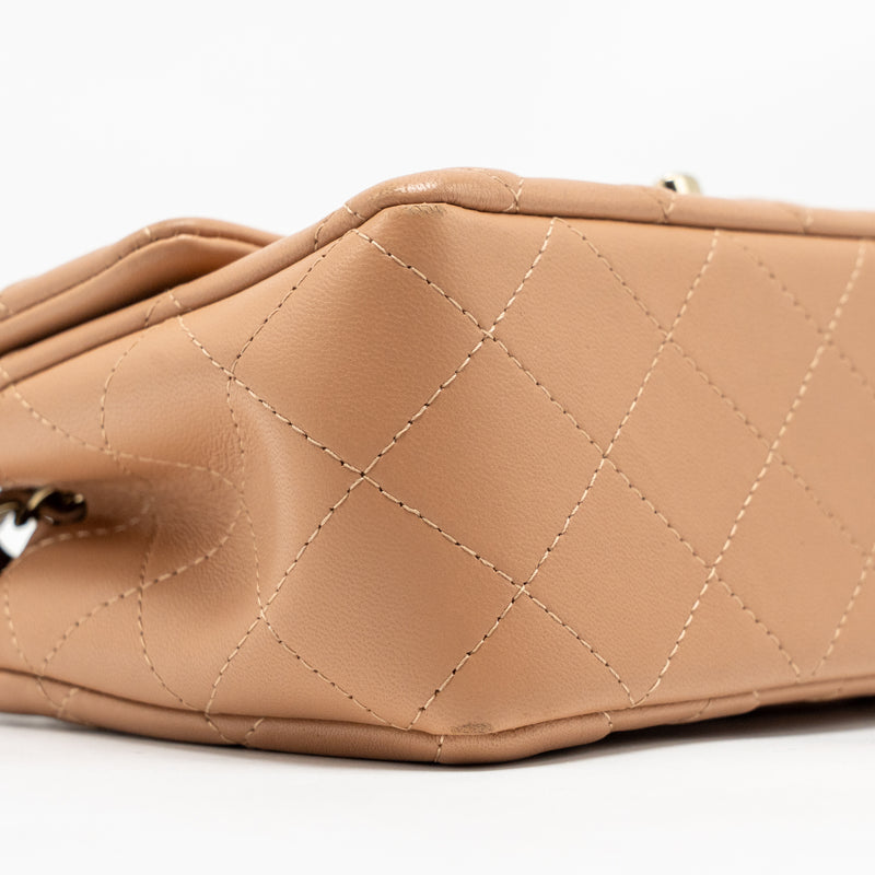 Chanel Mini Rectangular Flap Bag Lambskin Beige LGHW (Microchip)