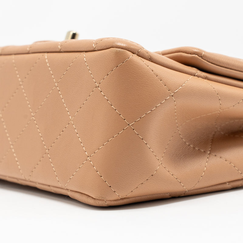 Chanel Mini Rectangular Flap Bag Lambskin Beige LGHW (Microchip)