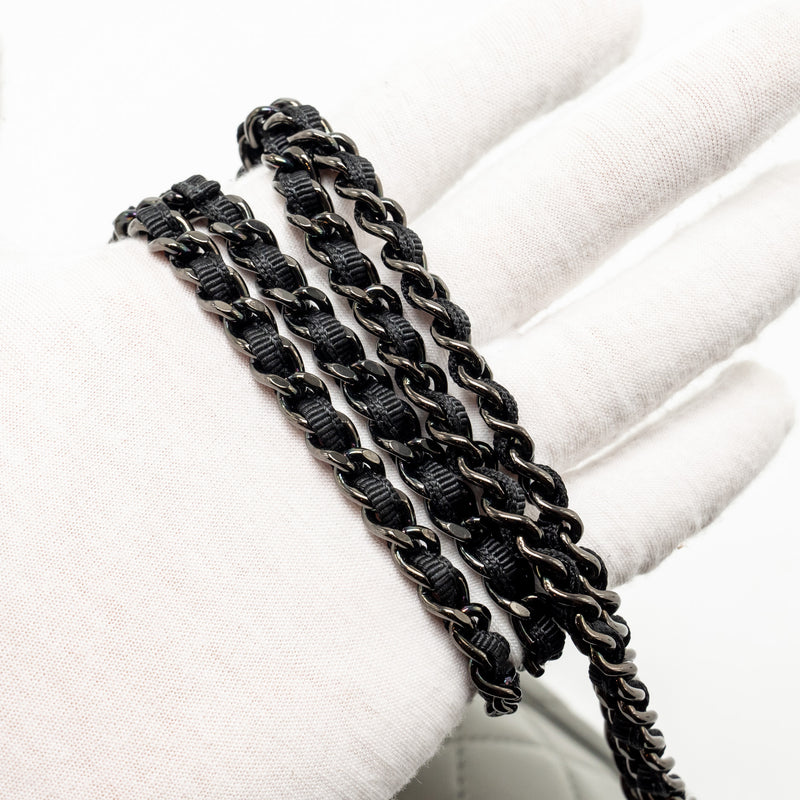 Chanel quilted flap with fabric edge lambskin grey/ black with black hardware