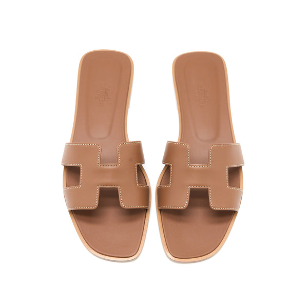 Hermes Size 38 Oran Sandal Calfskin Gold