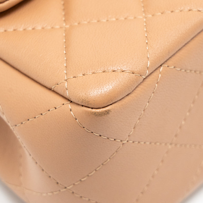 Chanel Mini Rectangular Flap Bag Lambskin Beige LGHW (Microchip)