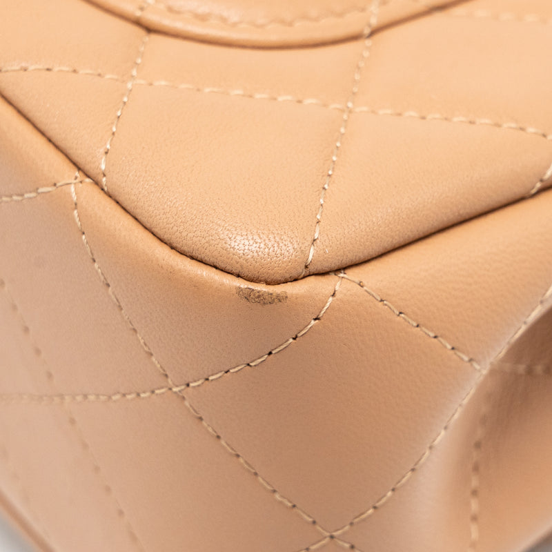 Chanel Mini Rectangular Flap Bag Lambskin Beige LGHW (Microchip)