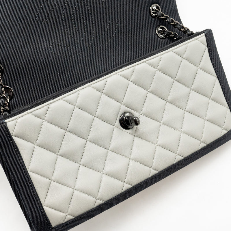 Chanel quilted flap with fabric edge lambskin grey/ black with black hardware