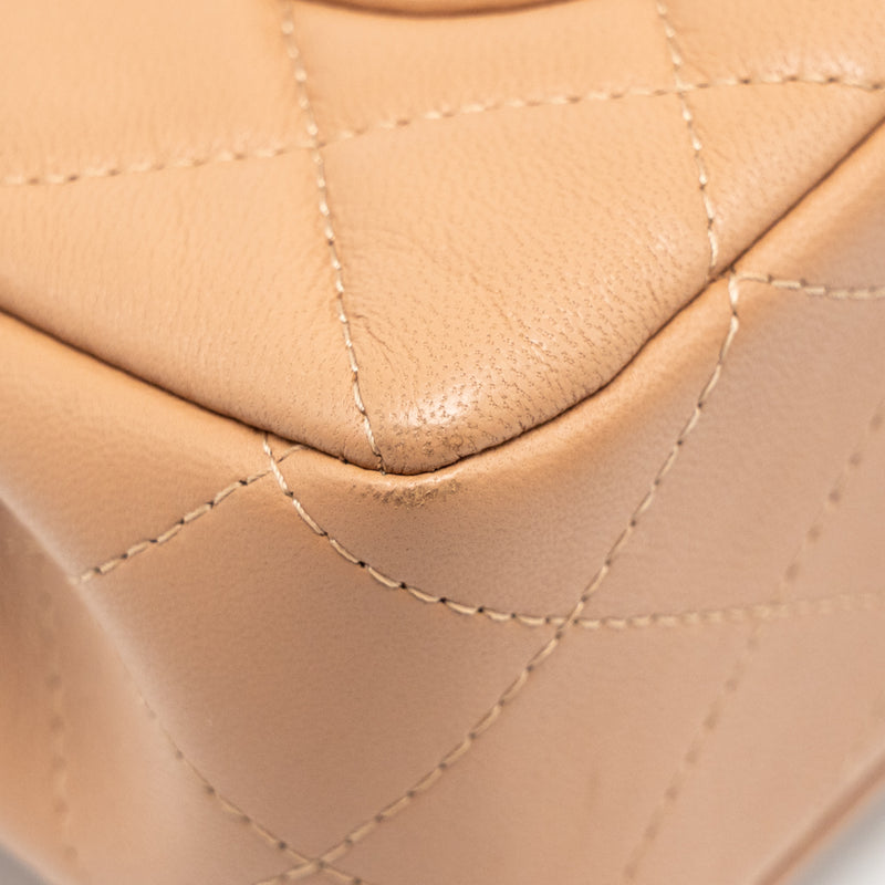 Chanel Mini Rectangular Flap Bag Lambskin Beige LGHW (Microchip)