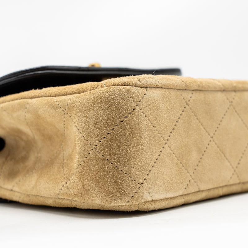 Chanel 25a Suede Patchwork Mini Crossbody Bag Lambskin Brown/black GHW (microchip)