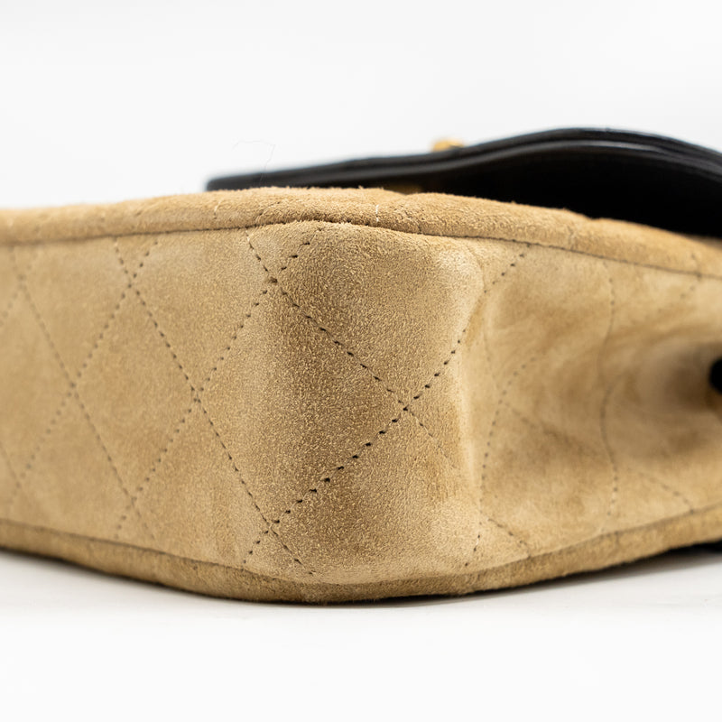 Chanel 25a Suede Patchwork Mini Crossbody Bag Lambskin Brown/black GHW (microchip)