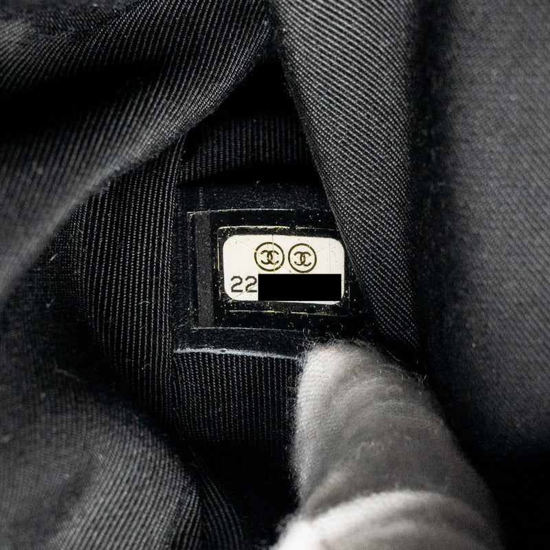 Chanel quilted flap with fabric edge lambskin grey/ black with black hardware