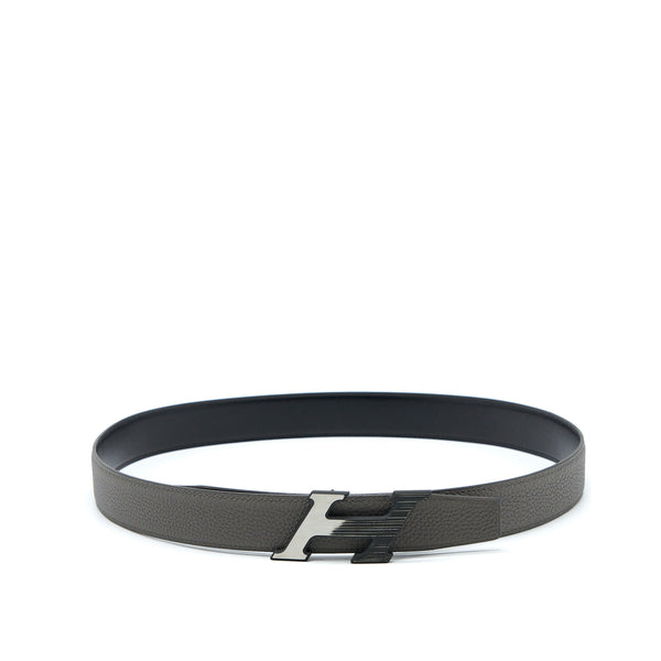 Hermes Size 90 Seoul De Ceinture H 32 Belt Togo Black/Etain with H Speed Buckle Black/Silver Hardware Stamp U