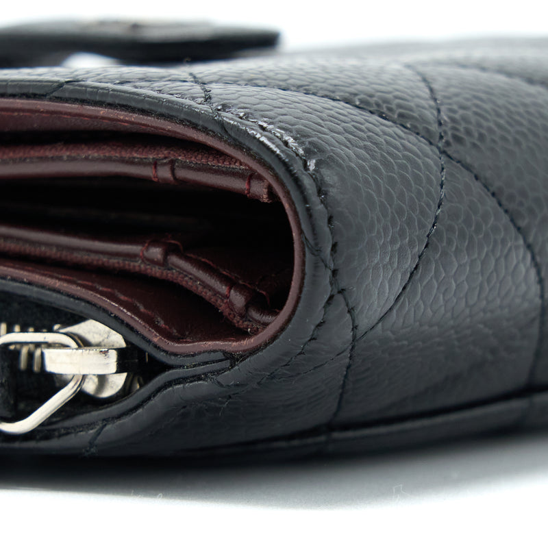 Chanel Compact Zipper Wallet Caviar Black SHW