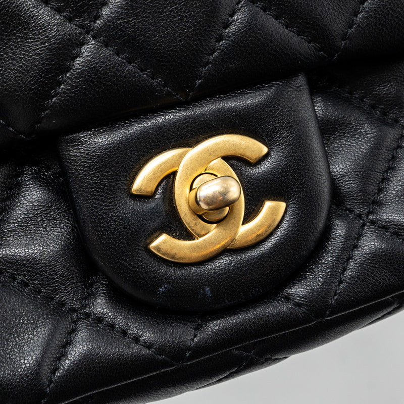 chanel pearl crush mini square flap bag lambskin black GHW (microchip)