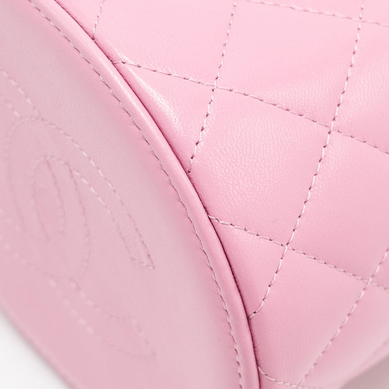 Chanel Top Handle Round Vanity Case Lambskin Pink LGHW