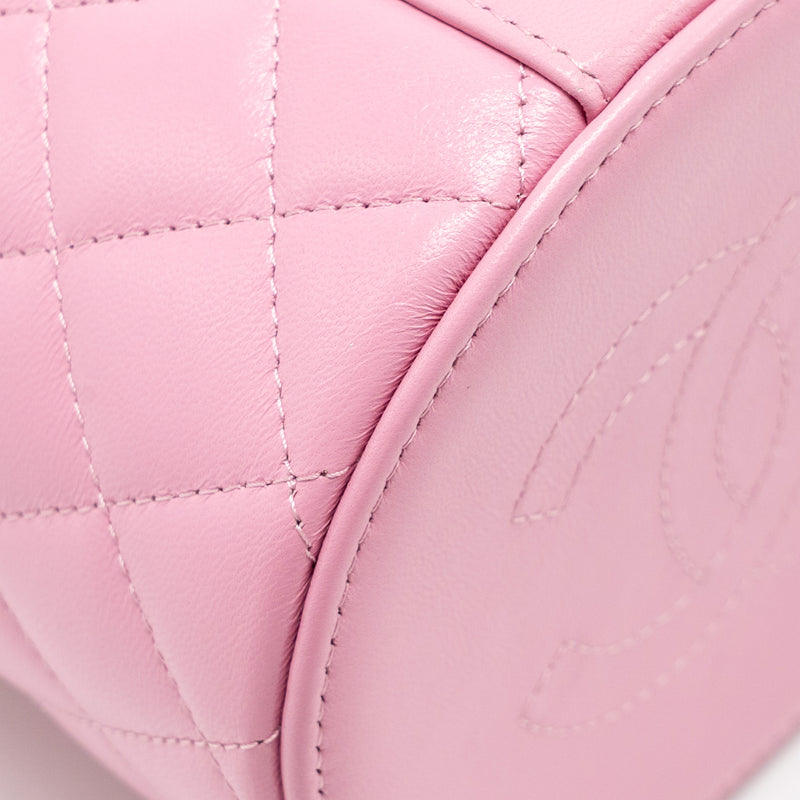Chanel Top Handle Round Vanity Case Lambskin Pink LGHW