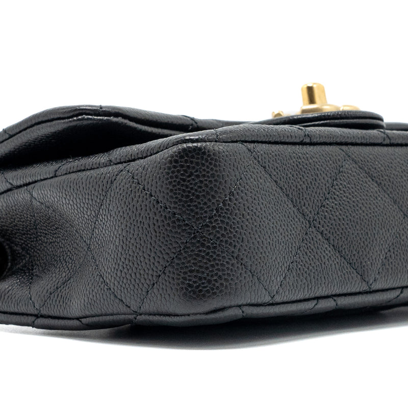 Chanel 24p Coco Love Mini Flap bag Adjustable Chain Caviar Black GHW (Microchip)