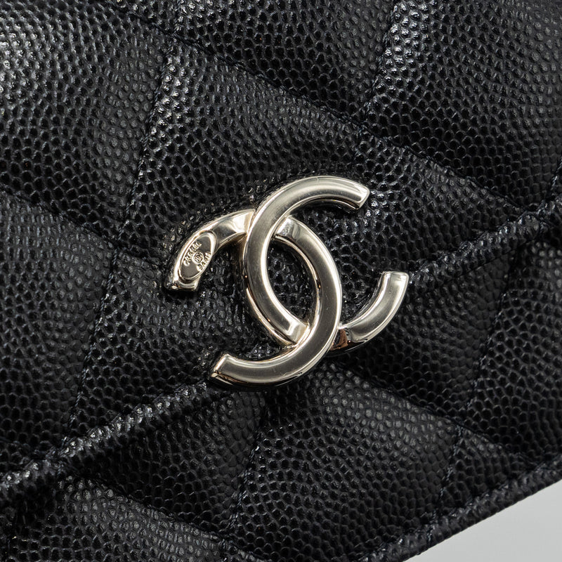 Chanel 22S coco lettering MINI flap bag with enamel top handle caviar black SHW