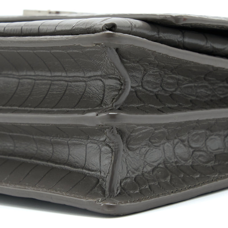 Saint Laurent Medium Sunset Chain Bag Croc Embossed Calfskin Grey SHW