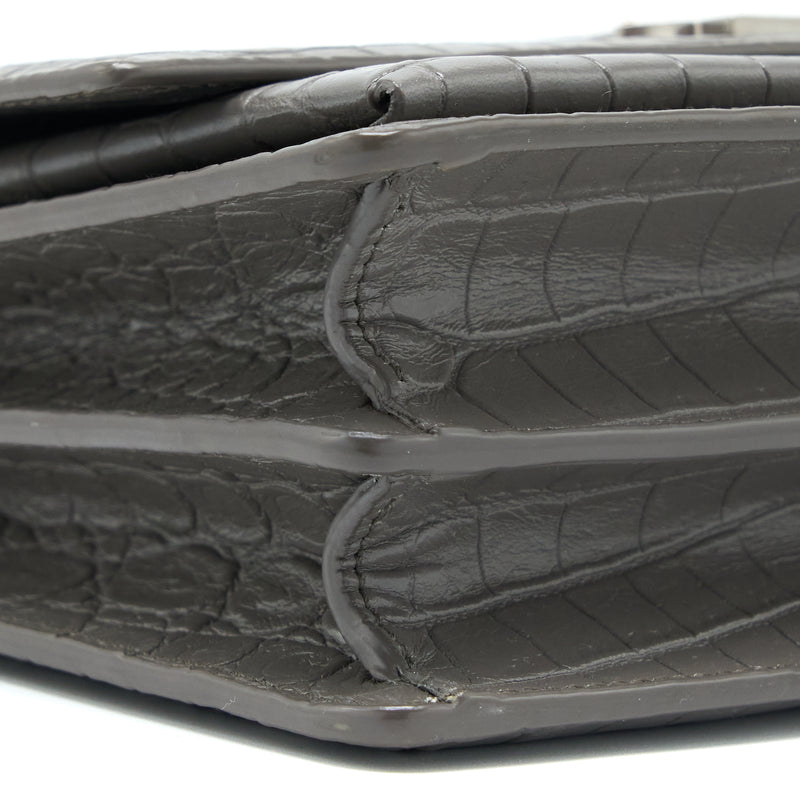 Saint Laurent Medium Sunset Chain Bag Croc Embossed Calfskin Grey SHW