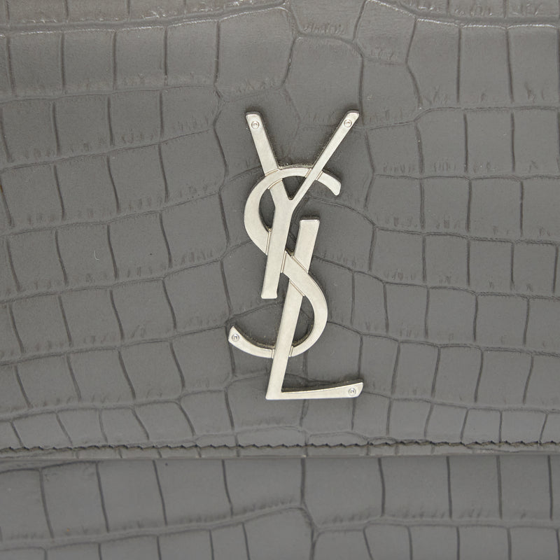 Saint Laurent Medium Sunset Chain Bag Croc Embossed Calfskin Grey SHW