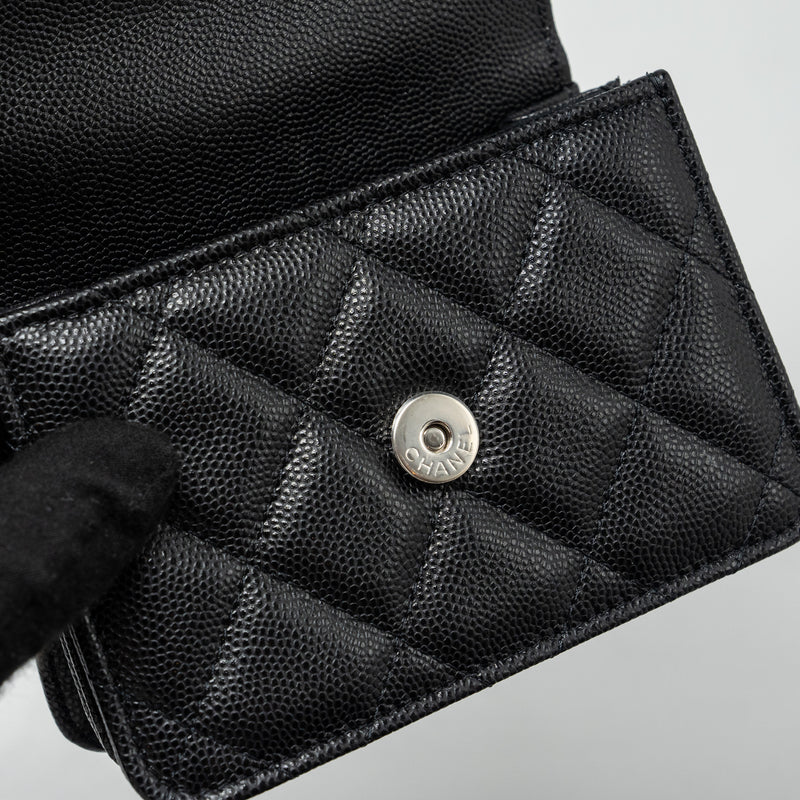 Chanel 22S coco lettering MINI flap bag with enamel top handle caviar black SHW