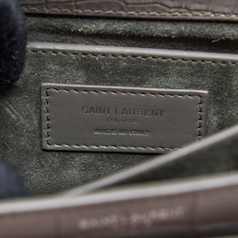 Saint Laurent Medium Sunset Chain Bag Croc Embossed Calfskin Grey SHW