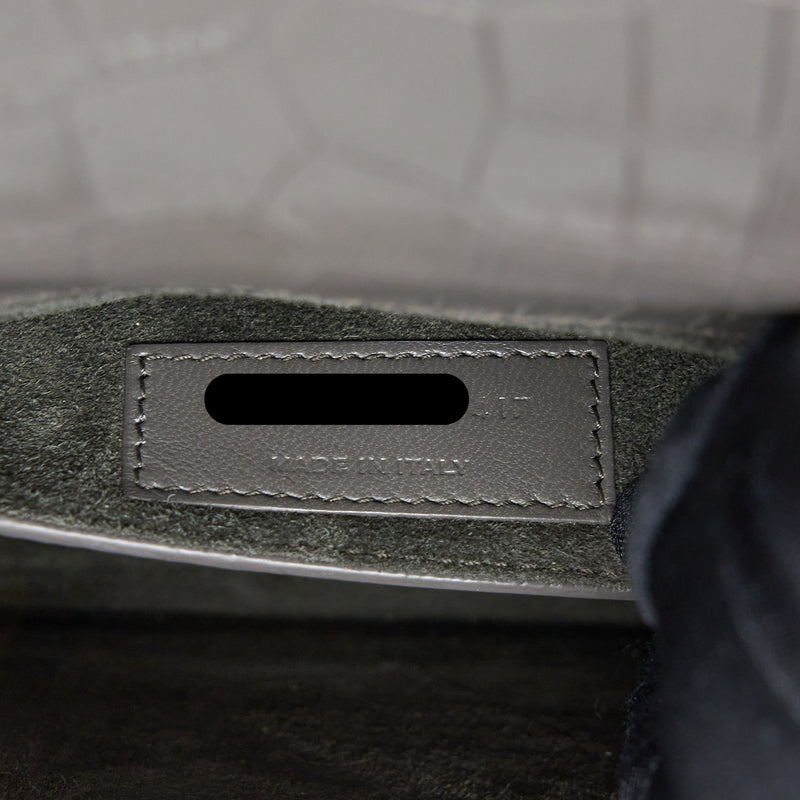 Saint Laurent Medium Sunset Chain Bag Croc Embossed Calfskin Grey SHW