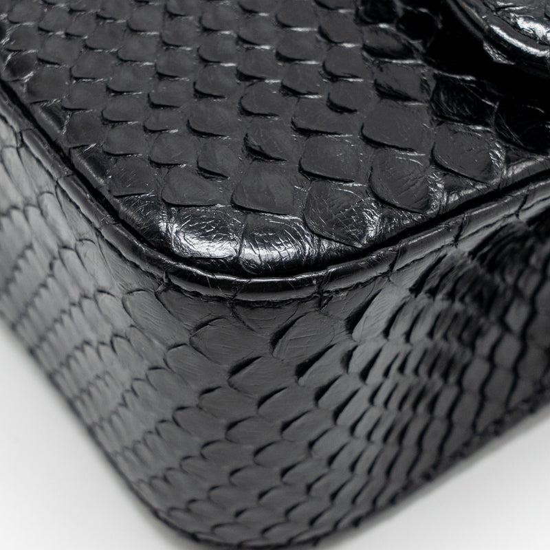 Chanel Medium Classic Double Flap Bag Python Black SHW