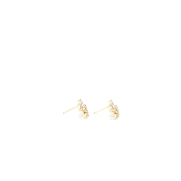 Chanel CC Logo/Crystal Earrings Light Gold Tone
