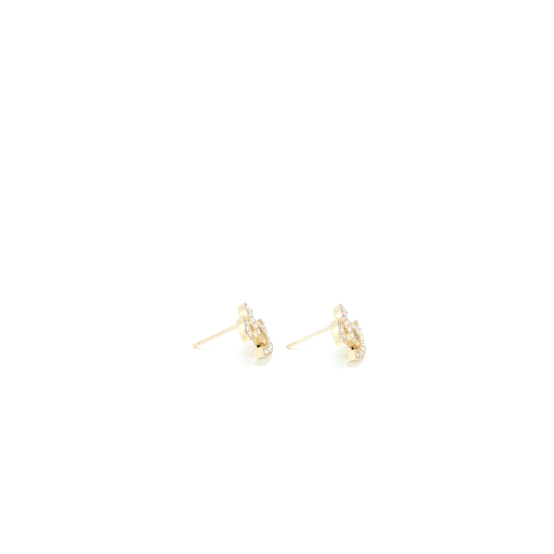 Chanel CC Logo/Crystal Earrings Light Gold Tone