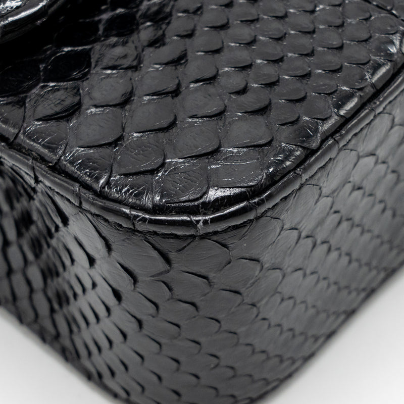 Chanel Medium Classic Double Flap Bag Python Black SHW