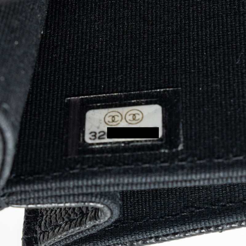 Chanel 22S coco lettering MINI flap bag with enamel top handle caviar black SHW