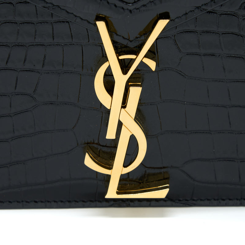 Saint Laurent Cassandra Chain Bag Croc Embossed Leather Black GHW