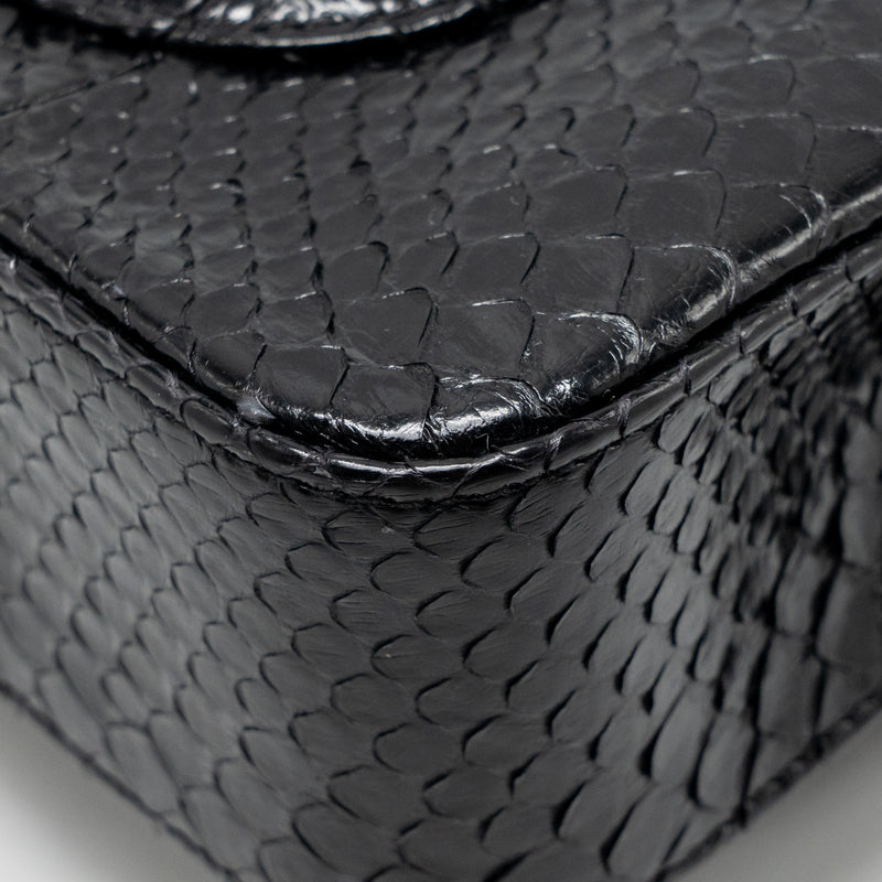 Chanel Medium Classic Double Flap Bag Python Black SHW