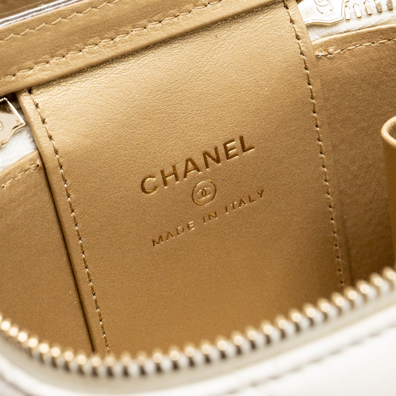 Chanel Pearl Crush Mini Vanity with Chain Lambskin White LGHW (Microchip)