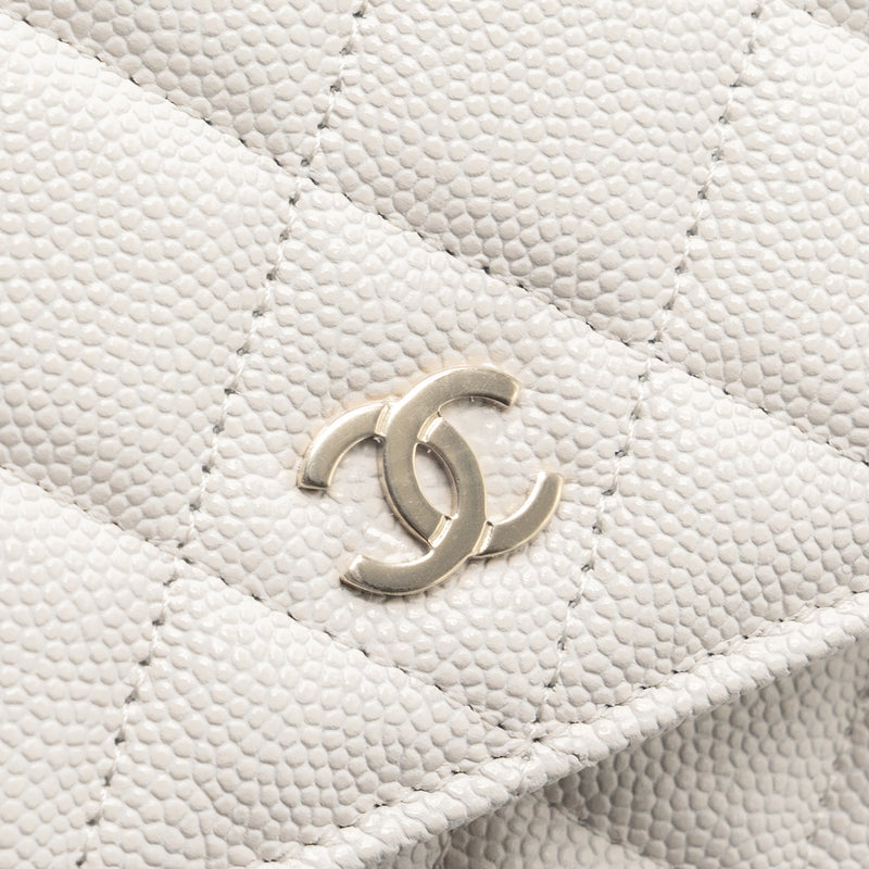 CHANEL classic wallet on chain caviar white LGHW (Microchip)