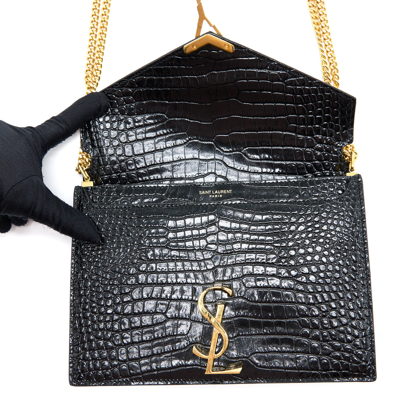 Saint Laurent Cassandra Chain Bag Croc Embossed Leather Black GHW