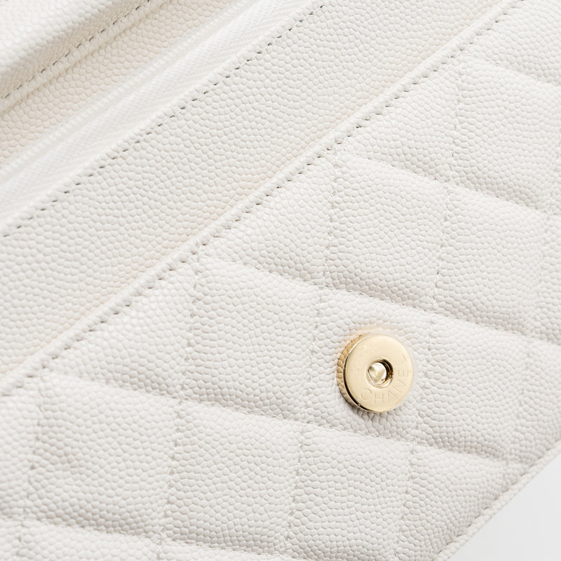 CHANEL classic wallet on chain caviar white LGHW (Microchip)