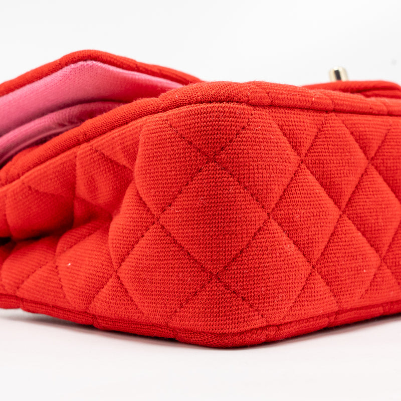 Chanel Medium Classic double flap bag fabric red /pink LGHW (microchip)