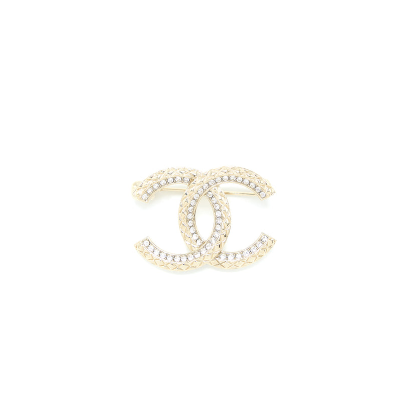 Chanel Detailed CC Logo Brooch with Crystal Light Gold Tone