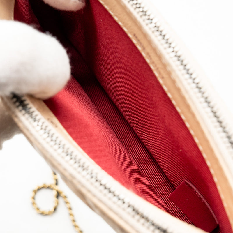 Chanel Gabrielle double zip Clutch on Chain calfskin beige / black multicolor hardware