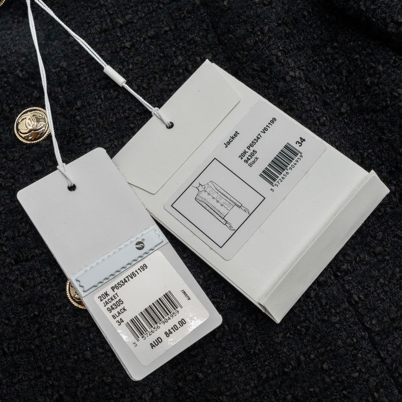 Chanel 20k Size 34 Jacket Wool/Silk Black