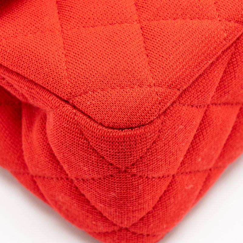 Chanel Medium Classic double flap bag fabric red /pink LGHW (microchip)